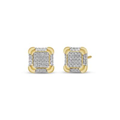 Square Diamond Cluster Stud Earrings in 10K Yellow Gold (1/3 ct. tw.)