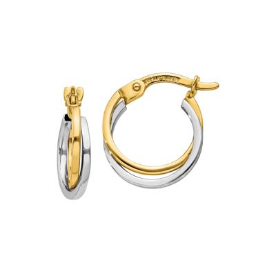 Polished Hollow Tube Hoop Earrings in 14K Yellow & White Gold