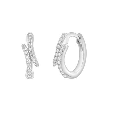 Diamond Bypass Huggie Hoop Earrings in Sterling Silver (1/7 ct. tw.)