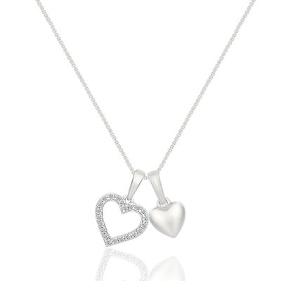 Diamond Accent Double Heart Charm Pendant in Sterling Silver