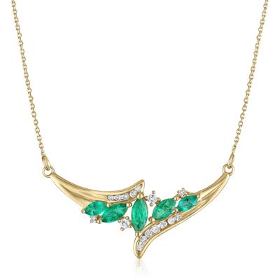 Diamond and Marquise Emerald Necklace in 14K Yellow Gold, 1/7 ct. tw