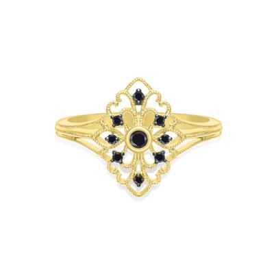 Vintage-Style Milgrain Black Diamond Ring in 10K Yellow Gold (1/8 ct. tw.)