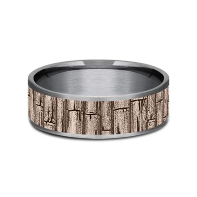 Men’s Bamboo Stalks Wedding Band in 14K Gold & Tantalum, 7.5MM