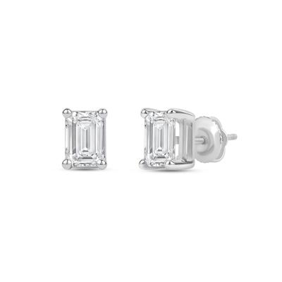 Lab Grown Diamond Emerald-Cut Solitaire Stud Earrings in 14K White Gold (3 ct. tw.)