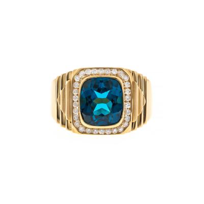 Men's London Blue Topaz and Diamond Ring in 14K Yellow Gold (1/3 ct. tw.)