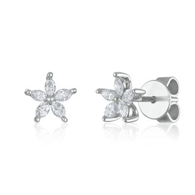 Marquise-Cut Diamond Flower Stud Earrings in 18K White Gold (3/8 ct. tw.)