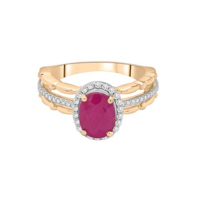 Ruby Oval & Diamond Ring in 14K Yellow Gold (1/5 ct. tw.)