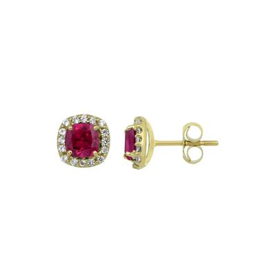 Lab Created Ruby & White Sapphire Stud Earrings in 10K Yellow Gold