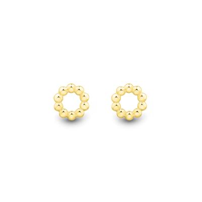 Beaded Petite Circle Stud Earrings in 10K Yellow Gold, 6.5MM