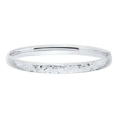 Engraved Floral Bangle Bracelet in Sterling Silver, 7"