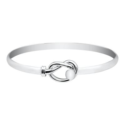 Love Knot Bead Bangle Bracelet in Sterling Silver, 7"