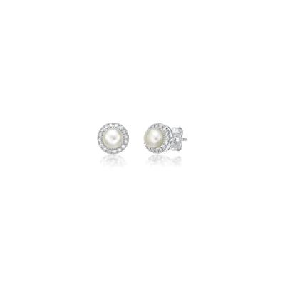Freshwater Cultured Pearl & 1/7 ct. tw. Diamond Earrings in Sterling Silver