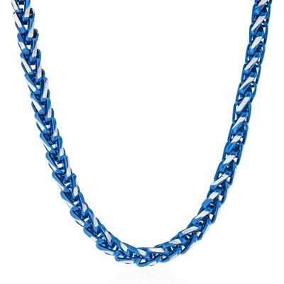 Wheat Link Chain Necklace in Blue Ion-Plated Stainless Steel, 6MM, 24"
