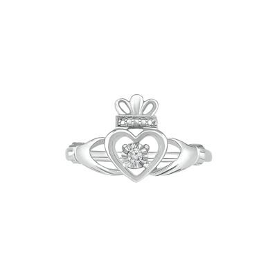 Diamond Claddagh Ring in Sterling Silver