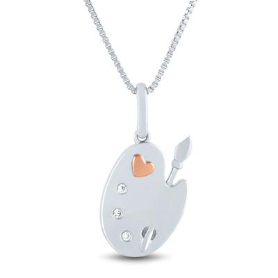 Diamond Accent Art Palette Pendant in Sterling Silver and 14K Rose Gold