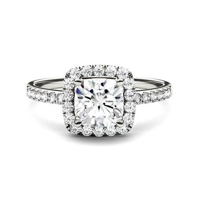 Moissanite Cushion-Cut Halo Ring in 14K White Gold (1 3/8 ct. dew)