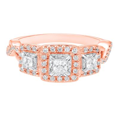Princess-Cut Diamond Three-Stone Ring in 10K Rose Gold (1/2 ct. tw.)