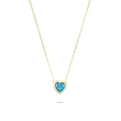Swiss Blue Topaz Bezel Heart Necklace in 10K Yellow Gold