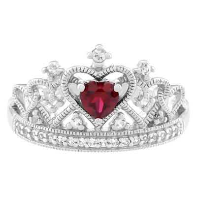 Lab-Created Ruby and Lab-Created White Sapphire Crown Ring in Sterling Silver