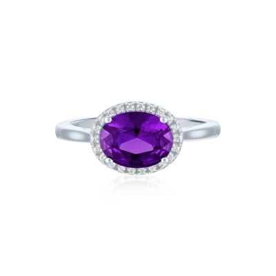 Amethyst and Diamond Accent Halo Ring in Sterling Silver