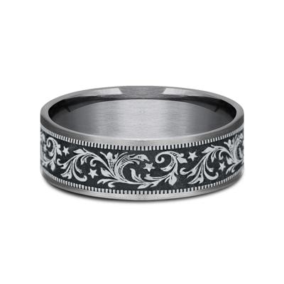 Men’s Barrel Script & Stars Wedding Band in 14K Gold & Tantalum, 7.5MM