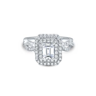 Lab Grown Diamond Emerald-Cut Halo Engagement Ring in 14K White Gold (1 1/2 ct. tw.)