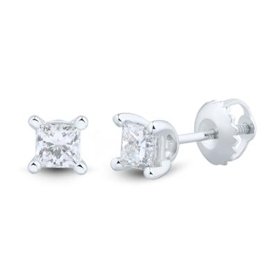 Lab Grown Diamond Stud Earrings with Princess-Cut Solitaires in 14K White Gold (1/2 ct. tw.)