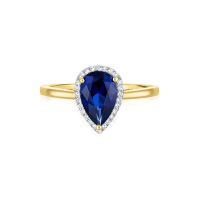 Pear-Shaped Lab-Created Blue Sapphire and Diamond Accent Ring in 10K Yellow Gold