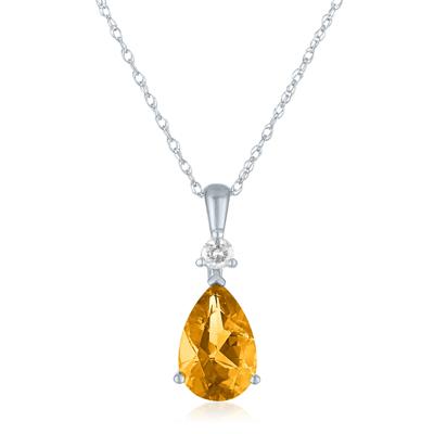 Citrine and Lab-Created White Sapphire Pendant in 10K White Gold