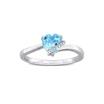 Heart-Shaped Blue Topaz and Diamond Accent Ring in Sterling Silver
