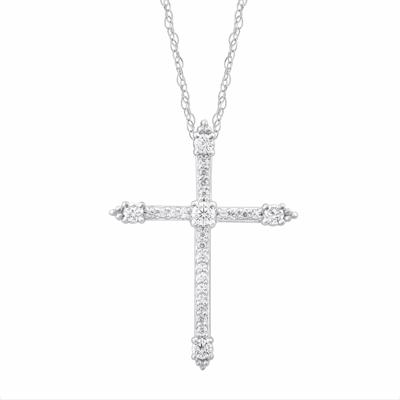 Diamond Cross Pendant in 14K White Gold (1/4 ct. tw.)