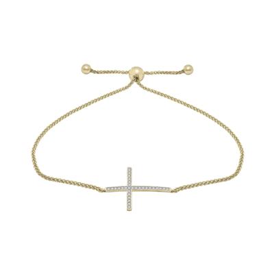Diamond Cross Bolo Bracelet in 10K Yellow Gold (1/10 ct. tw.)