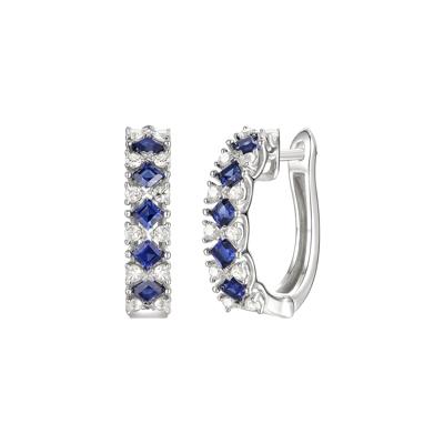 Blue Sapphire & Diamond Hoop Earrings in 10K White Gold (1/3 ct. tw.)