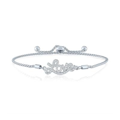 Lab-Created White Sapphire “Love” Bolo Bracelet in Sterling Silver