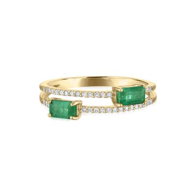 Diamond and Emerald Double Row Band in 14K Yellow Gold (1/7 ct. tw.)