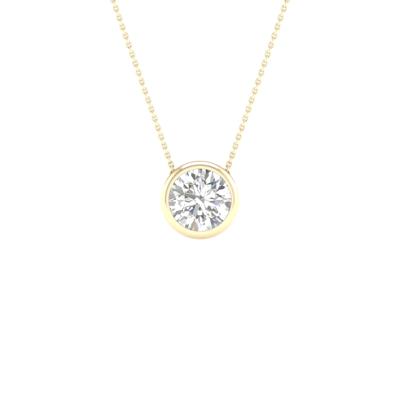 Lab Grown Diamond Round Solitaire Bezel Pendant in 10K Yellow Gold (1 ct. tw.)