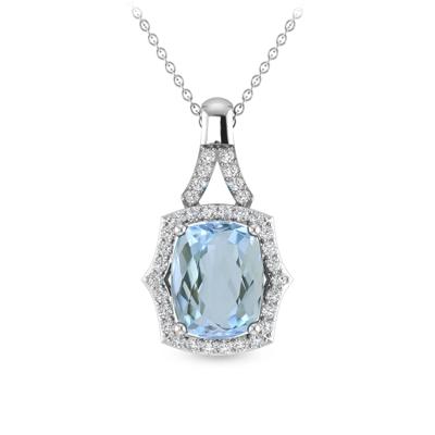 Aquamarine & Diamond Pendant in 10K White Gold (1/5 ct. tw.)