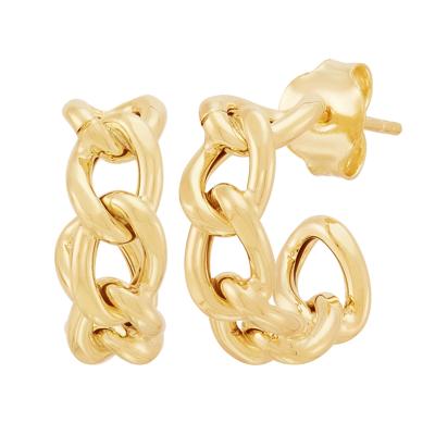 Curb Chain J-Hoop Earrings in 14K Yellow Gold