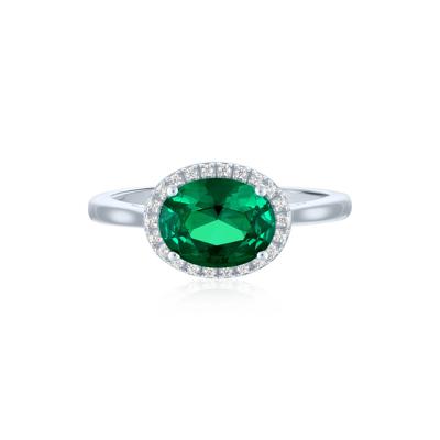Lab-Created Emerald and Diamond Accent Halo Ring in Sterling Silver