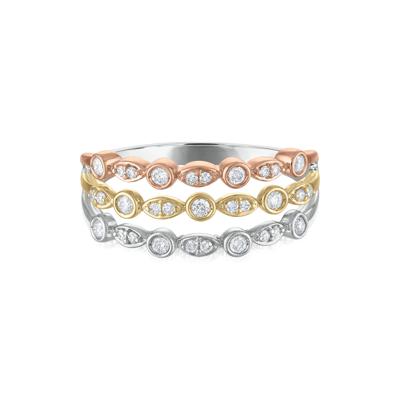 Three-Tone Stacked Band in 14K White, Yellow and Rose Gold (1/4 ct. tw.)