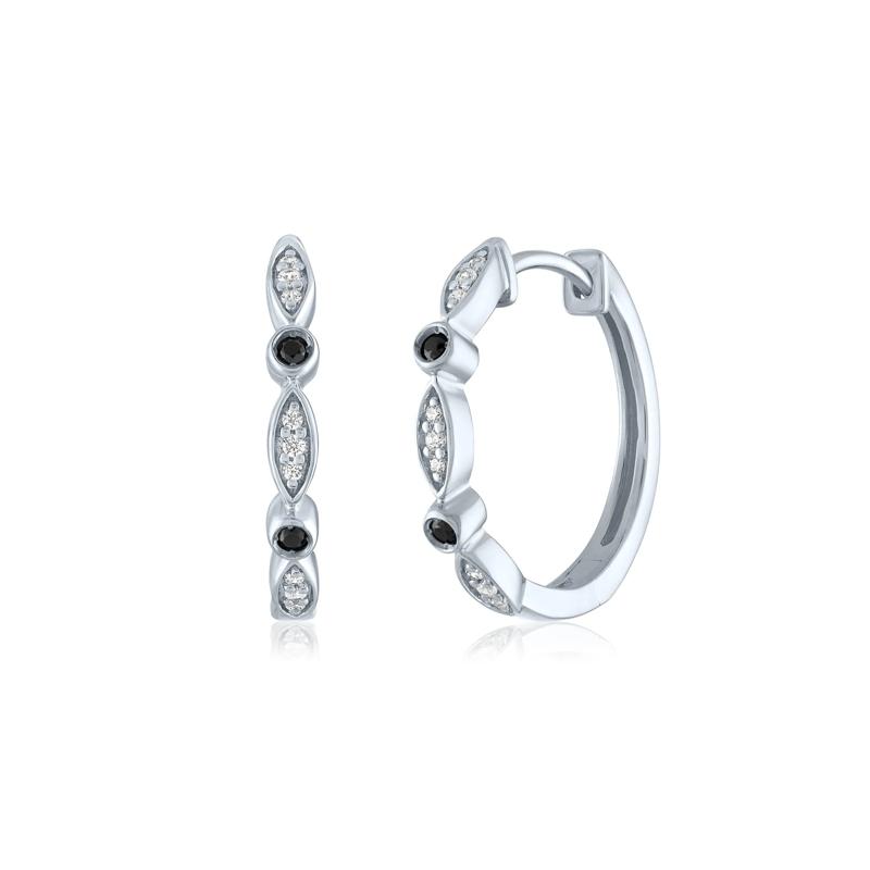 Black and White Diamond Huggie Earrings in Sterling Silver &#40;1/10 ct. tw.&#41; – Image 1 of 1