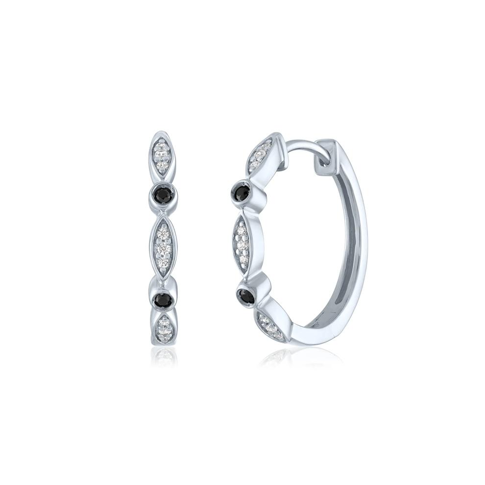 Black and White Diamond Huggie Earrings in Sterling Silver (1/10 ct. tw.) – Image 1 of 1
