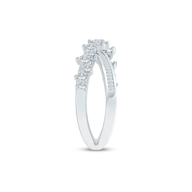 Round and Baguette Diamond Crossover Ring in 10K White Gold &#40;3/4 ct. tw.&#41; – Image 3 of 3