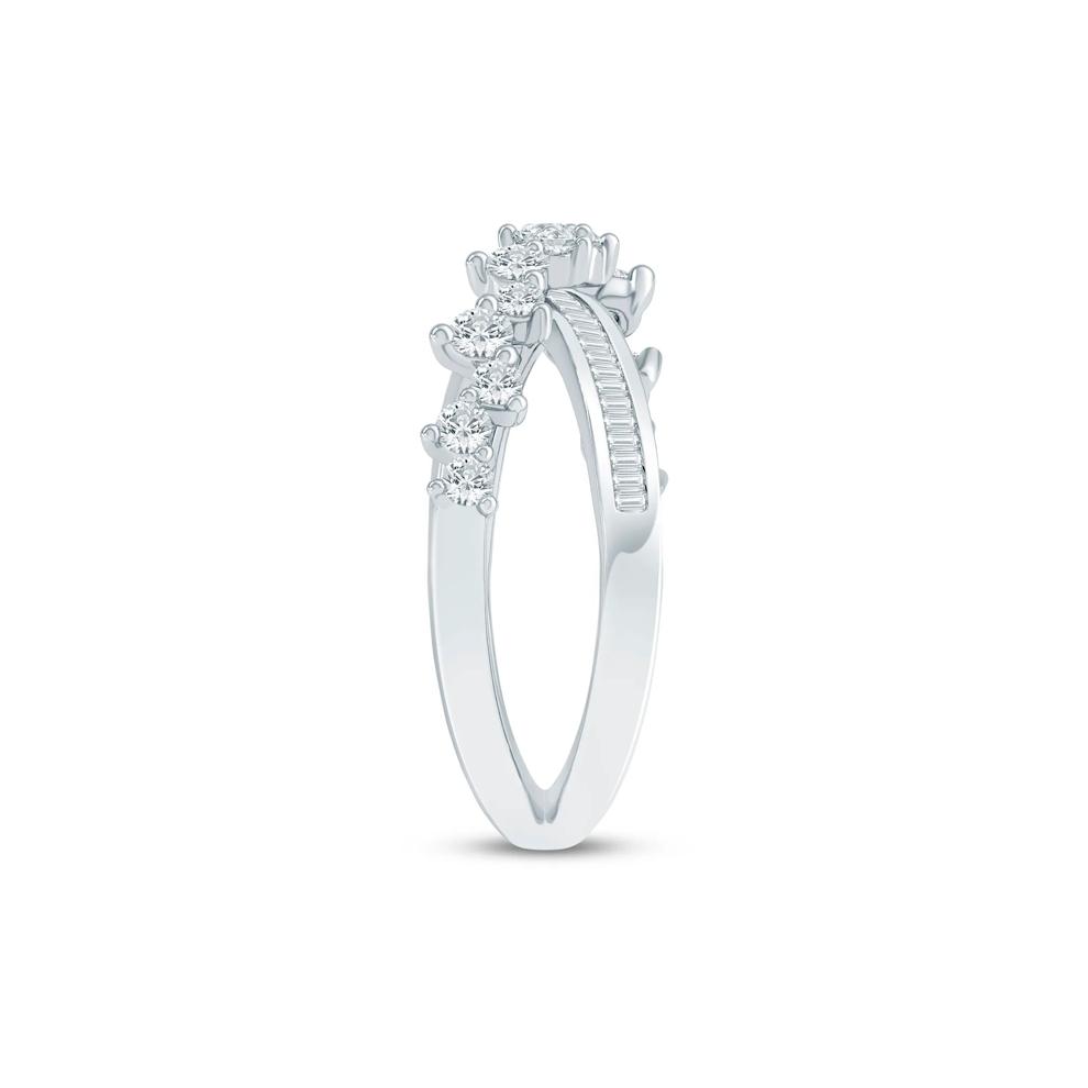 Round and Baguette Diamond Crossover Ring in 10K White Gold (3/4 ct. tw.) – Image 3 of 3
