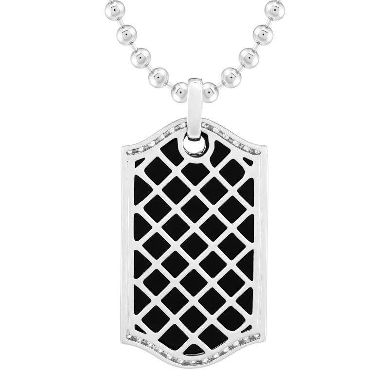 Men&#39;s Black Onyx and Lab-Created White Sapphire Dog Tag Cross Pendant in Sterling Silver – Image 3 of 4