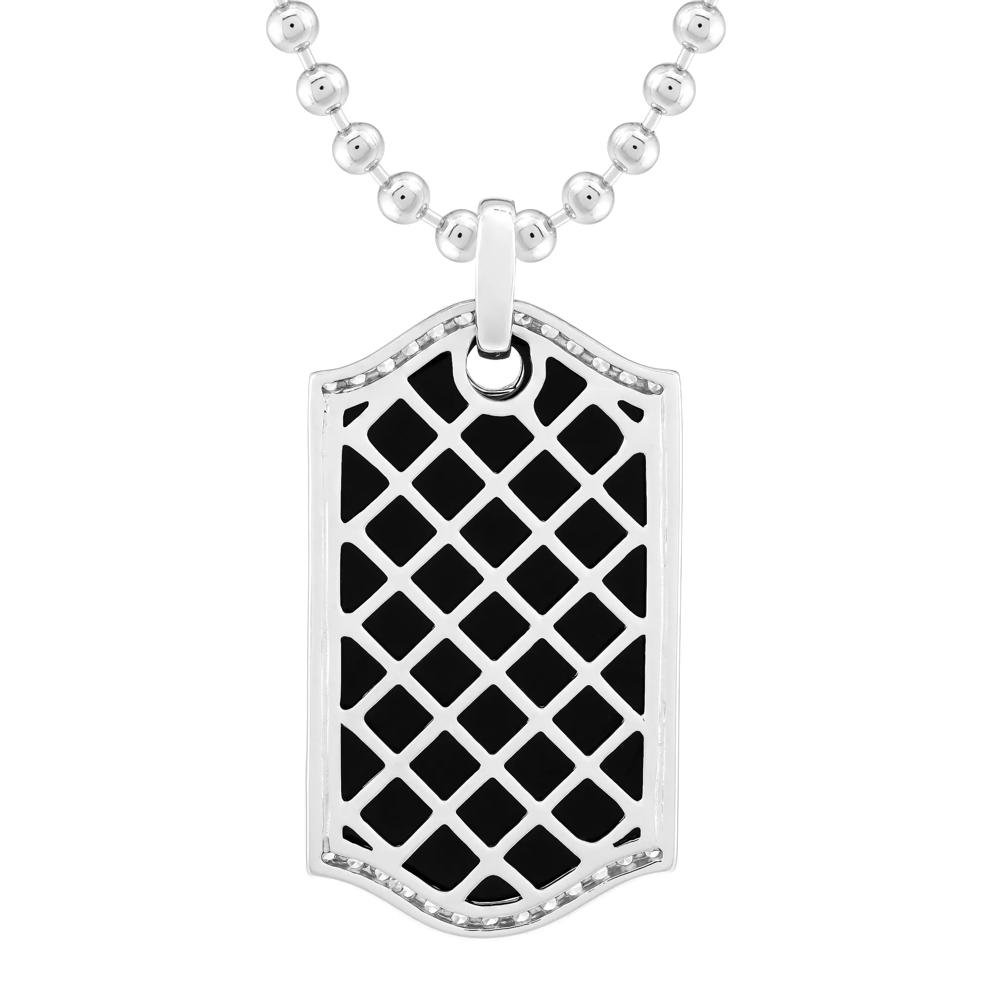 Men's Black Onyx and Lab-Created White Sapphire Dog Tag Cross Pendant in Sterling Silver – Image 3 of 4
