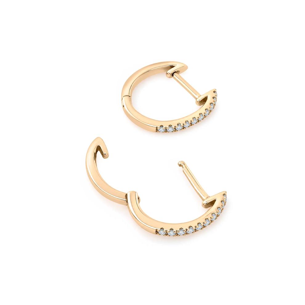 Diamond Huggie Hoop Earrings in 10K Yellow Gold, 12mm (1/10 ct. tw.) – Image 2 of 3
