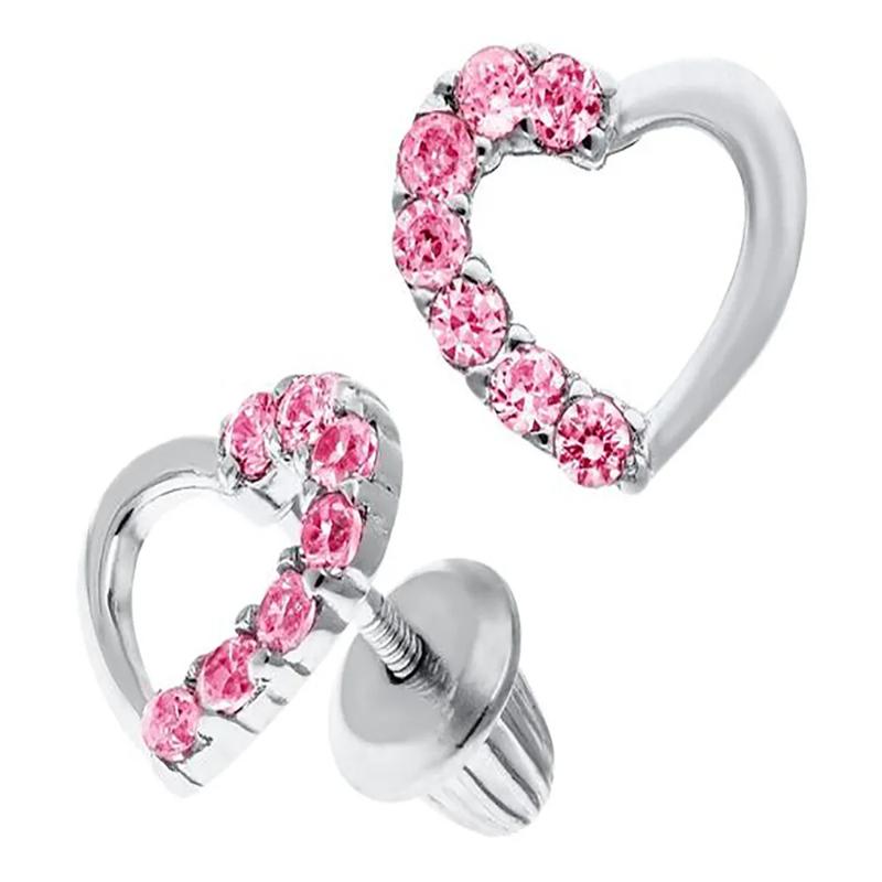 Children&#39;s Pink Heart Earrings in Sterling Silver – Image 1 of 1