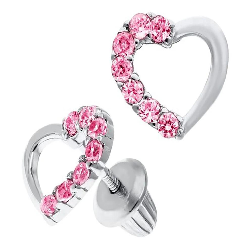 Children's Pink Heart Earrings in Sterling Silver – Image 1 of 1