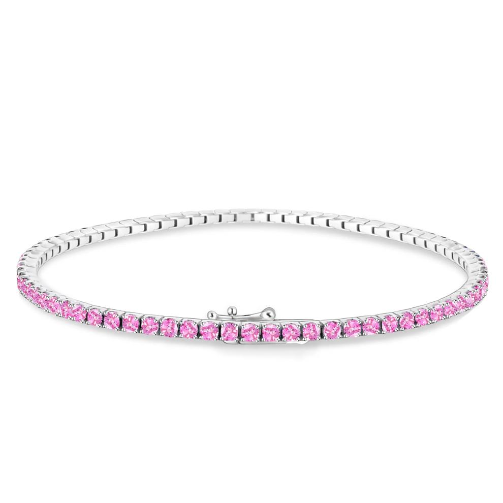 Lab-Created Pink Sapphire Stack Bracelet in Sterling Silver, 7" – Image 2 of 2